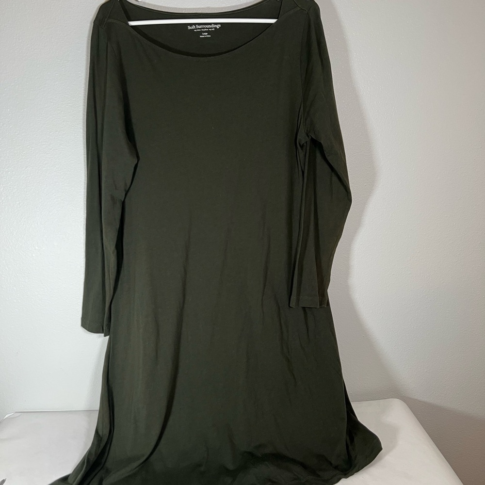 Soft‎ Surroundings Forest Green Long Sleeve Dress size L
